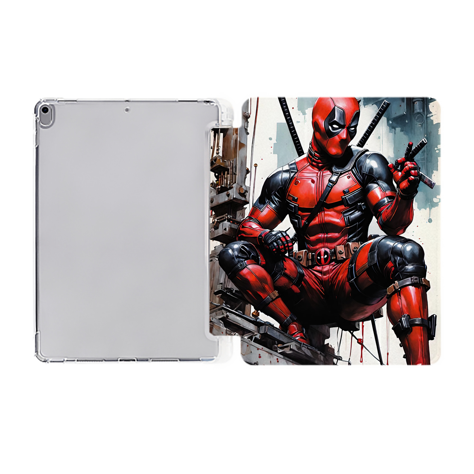 （画像用） Deadpool デッドプール IPad ケース ペン収納付き 三つ折りスタンド PUレザー×シリコン 対応機種9.5/10.5/10.9インチ